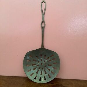 Vintage Brass Strainer Hand Skimmer Antique Primitive Kitchen Decor 18.3/4”